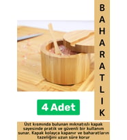 Dayanıklı Mutfak Mıknatıslı Kapak Hijyenik Çok Şık Doğal Ahşap Kaşıklı Baharatlık Kaşık Seti 4 Adet