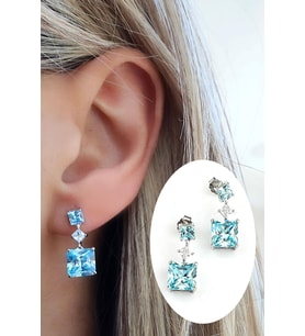 Sky Diamond Blue Aquamarin Taşlı 925ayar Gümüş Üzerine Altın Kaplama küpe