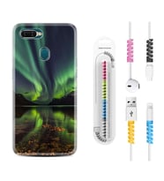 Oppo A5S A15 A16 A54 A55 A73 A74 Kılıf Kablo Koruma Spiral Silikon Kuzey Işıkları 1327