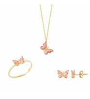Altın 3'lü Takı Seti Sedefli Kelebek 14K Gold (Çok Renkli)