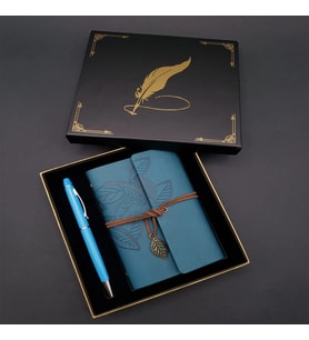 pilelistore Metal Kalem ve Mavi Deri Defter