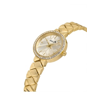 Polo Air Lüx Taşlı Baklava Desen Kadın Kol Saati PL-1537Bx (Sarı)