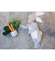 Gri Renk Bebek Tavşan Ponponlu Tavşan Kulaklı Tulum Bebek Hediyesi Bebek Fotoğtaf Çekimi Ürünü 