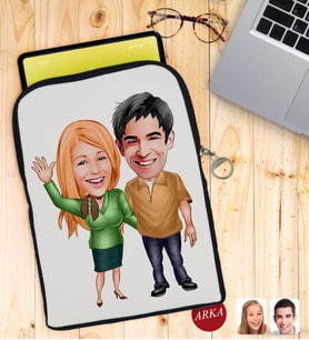 BK Gift Kişiye Özel Sevgililer Karikatürlü Taşınabilir Koruyucu Tablet Kılıfı & Organizer Çanta - Siyah-110