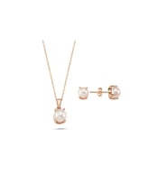 Doğal İnci Küpe Kolye İkili Set (Rose)