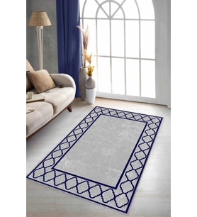 Lacivert Çerçeveli Kaymaz Tabanlı Dekoratif Halı MK80 - 100 x 160 cm