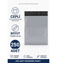 Northcity Gri Cepli Mini Boy Kargo Poşeti 17x25+4 Cm 250 Adet - Dayanıklı E-ticaret Ambalajı