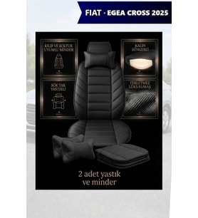 fiat egea cross 2025 Koltuk ve Kılıf uyumlu Siyah Minder Lüks Yastık 2 Minder 2 Yastık