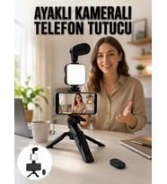 Telefon Tutucu Led Işıklı Kumandalı Mikrofon Telefon Vlog Video Kayıt Yeni Nesil
