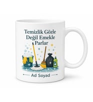 Temizlik İşçisine Hediye Hijyen Parlayan Zemin Paspas Çöp Boşaltma Baskılı Kupa Bardak