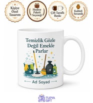 Temizlik İşçisine Hediye Hijyen Parlayan Zemin Paspas Çöp Boşaltma Baskılı Kupa Bardak