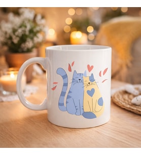 Northcity Sevimli Aşık Kediler Porselen Kupa Model 42 - Love Cats Tasarım Kahve & Çay Kupası Sevgiliye Hediye