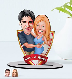BK Gift Kişiye Özel İsimli Sevgililer Karikatürlü Ahşap Biblo Model-14