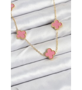 316L Çelik Zincir Gold Pembe Renk Yonca Kadın Kolye - TJ-BKO10583