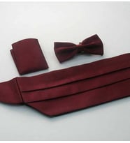 Bordo Düz Renk Damatlık Kuşak Papyon Mendil Saten Takım Set - KP-13 (Renksiz)