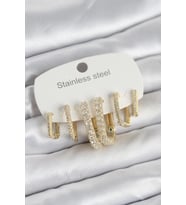 Durukar® 316L Çelik Gold Renk 6'lı Set Zirkon Taşlı Kadın Küpe