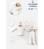 %100 Organik Kumaş 5 Parça Hastane Çıkışı Seti (Krem)