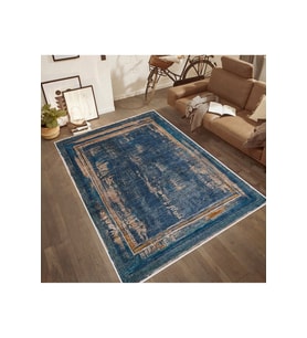 Rovigo Home Dijital Baskı Yıkanabilir Kaymaz Taban Salon Halısı RVG0490 (Lacivert)