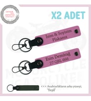 Motor Tutkunlarına İsim Ve Plaka Yazılı Özel Üretim x2 Deri Anahtarlık, Hediyelik, Pembe-yeşil