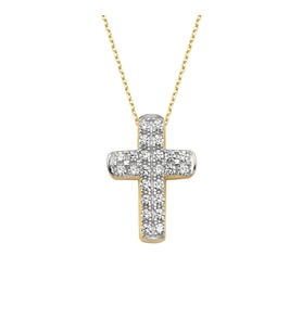 Altın Taşlı Kübik Cross Kolye