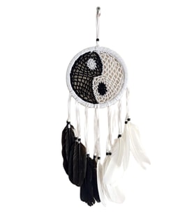 Siyah Beyaz Dream Catcher Kuş Tüylü Boncuklu Düş Kapanı Duvar Süsü