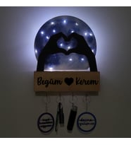 Lucenda Led Işıklı Pleksi Dolunay Kişiselleştirilebilir Dekoratif Biblo Holly Kalp Anahtar Askılığı (Mavi)