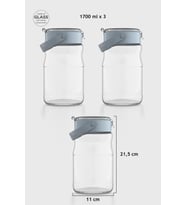 Renga Mono 1700 ml Bej Kapaklı 3'lü Cam Kavanoz Seti 131072 (Turkuaz)