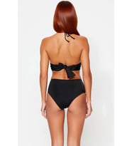 Kadın Bikini Takımı Aksesuarlı Bralette Balensiz Yüksek Bel Düz Desen Örme Kumaş Kolsuz Regular