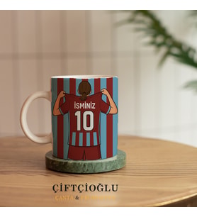 Kişiye Özel Baskılı FB-BJK-GS-TS Forma Tasarımlı Porselen Kupa (Bordo-Mavi)