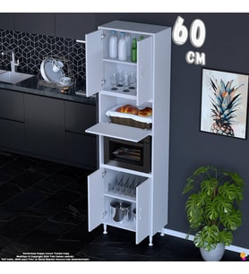 Eliusta Işıl 60 cm Mikrodalga/Fırın Dolabı Kapaklı Orta Bölmeli Çok Amaçlı Kiler Banyo Dolabı 60x213x32 cm