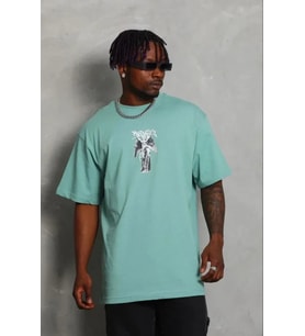 Erkek Baskılı T-Shirt Kısa Kol Bisiklet Yaka Regular Fit Rahat Kalıp Günlük Tişört - Mint Yeşili