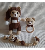 Amigurumi Uykucu Ayıcık Emzik Zinciri Çıngırak Set
