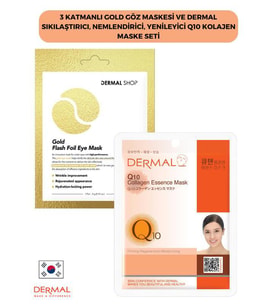 3 Katmanlı Gold Göz Maskesi ve Dermal Sıkılaştırıcı, Nemlendirici, Yenileyici Q10 Kolajen Maske Seti