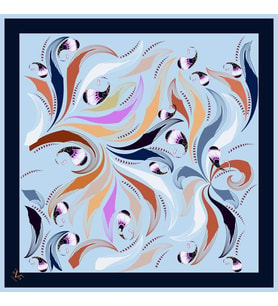 Abstract Desen Black Seri Twill Eşarp Eşarp Askısı ile Birlikte 90x90 cm Mavi La