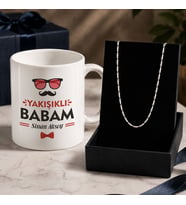 BK Gift Kişiye Özel Babalar Günü Tasarımlı Beyaz Kupa & Yaprak Model Zincir Kolye -5, Babalar Günü Hediyesi