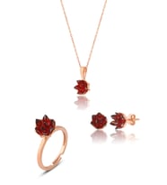925 ayar Gümüş Garnet taşlı Rose kaplama Lotus Çiçeği takım & seti