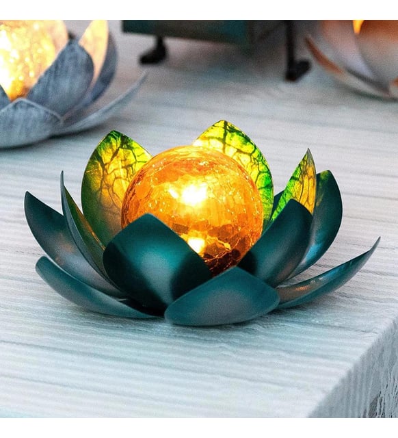 Güneş Enerjili Metal Lotus Çiçeği Dış Mekan Aydınlatması, Solar Bahçe 