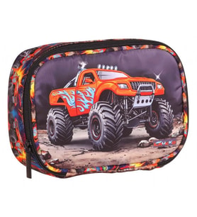 Kaukko Kids Arazi Aracı Baskılı Siyah - Kırmızı Erkek Çocuk Organizer Kalem Çantası - Kalemlik - L5376