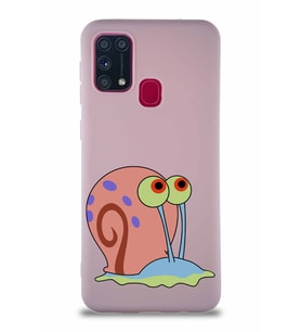 Samsung Galaxy M31 Soft Premier Kapak Salyangoz Gary Tasarımlı Silikon Kılıf - Pudra (Şeffaf)