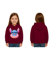 Unisex Stitch Baskılı Çocuk Swaetshirt Baskılı Kapüşonlu 3 İplik Şardonlu (Bordo)