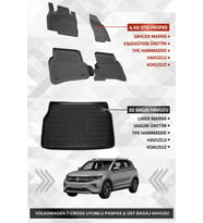 Sahler Volskwagen T-Cross 2022+ Uyumlu 4.5D Premium Havuzlu Oto Paspas ve Liner Marka 3D ÜST Bagaj Havuzu