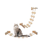 Barış Dizayn Doğal ahşap halatlı ipli kedi merdiveni kedi köprüsü duvar yürüyüş yolu kedi oyunu (75cm)
