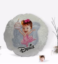 BK Gift Kişiye Özel İsimli Bebek Doğum Günü Karikatürlü Yuvarlak Dekoratif Kırlent Yastık-3
