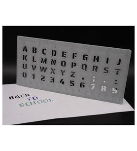 Alvera Alfabe, Rakam ve Cetvel Şablonu – 20 cm 3D Baskı Yazı Çizim Kalıbı - Gri
