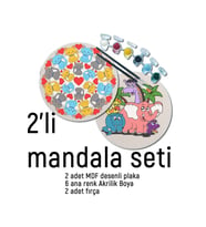 2Li Mandala Boyama Seti- 2 DESENLİ PLAKA-6 RENK AKRİLİK BOYA-2 ADET FIRÇA