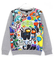 Among Us Dijital Baskı Erkek Çocuk Sweatshirt 5 - 13 Yaş Gri