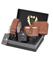 Polo Air Erkek Damat Çeyiz Kravatlı 4'lü Spor Şık Set Kemer, Cüzdan, Kartlık, Parfüm P-DMT-0011 (Taba)
