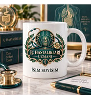 İç Hastalıkları Uzmanı Kupa Bardak Anatomi ve Stetoskop Desenli