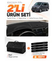 VOLKSWAGEN TRANSPORTER T6 KAPAKLI (2015-2020) Uyumlu Torpido Örtüsü + Deri Çanta Seti - Siyah