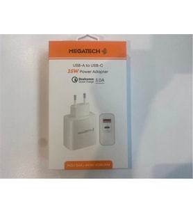 Megatech 25W2  Usb-A To Usb-C 3.0A 25W Ev Şarj Kafa Hızlı Şarj Akım Koruma